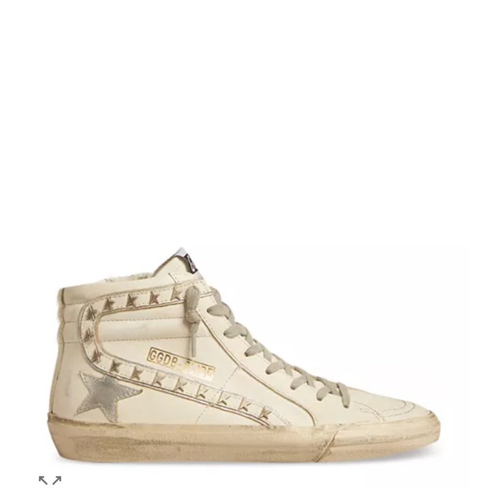 Golden Goose Women's Slide Studded Leather High Top Sneakers Optic White/Silver
